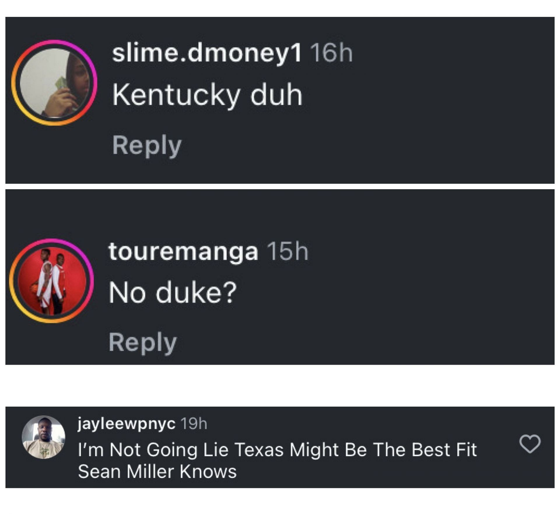 College hoops fans react to Deron Rippey Jr's list of official visits on IG. Image via @dushawn_london